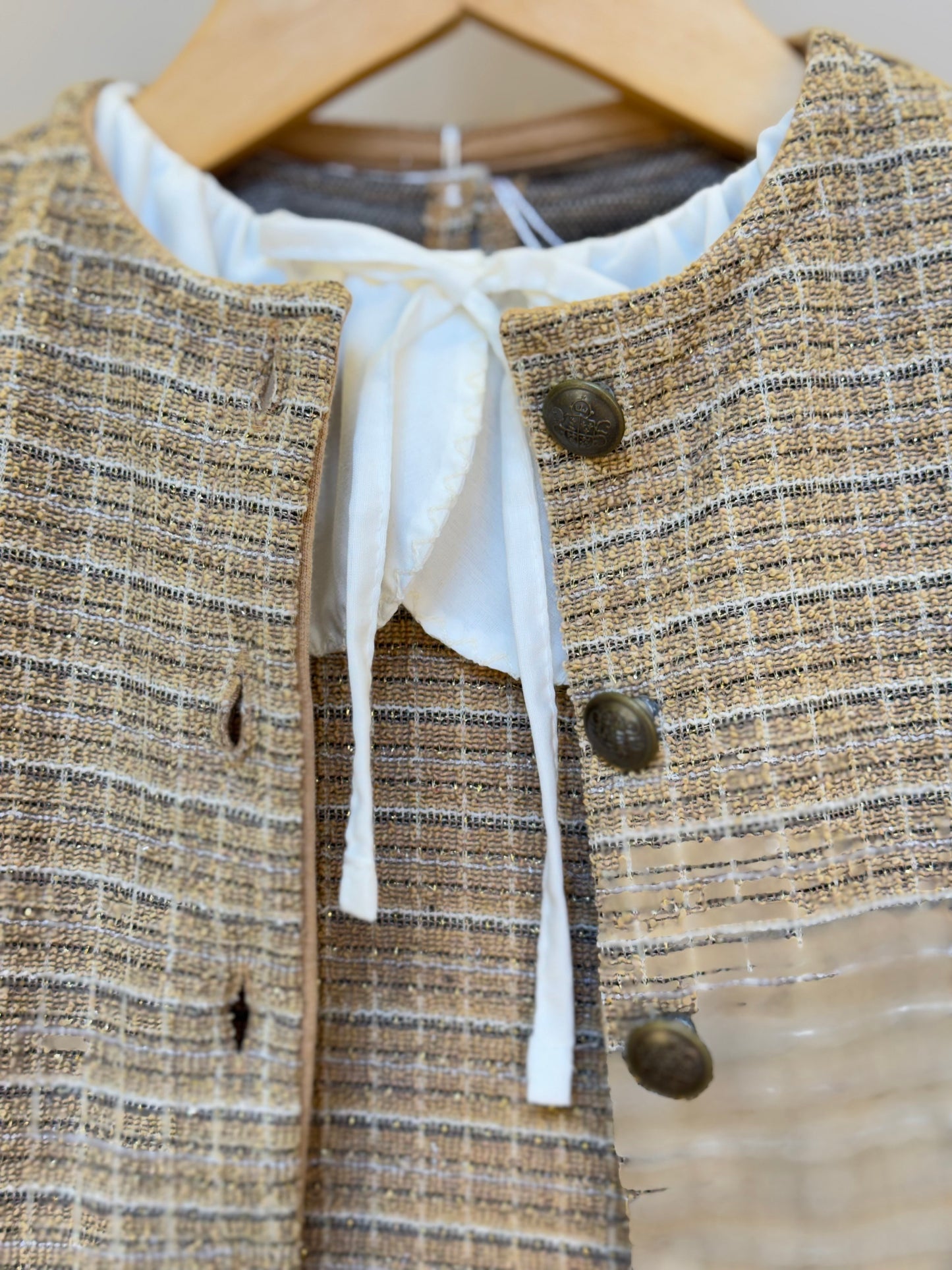 Vestido Infantil no Tweed com Casaco Tweed Bege - Animê