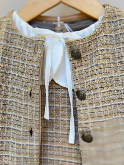 Vestido Infantil no Tweed com Casaco Tweed Bege - Animê