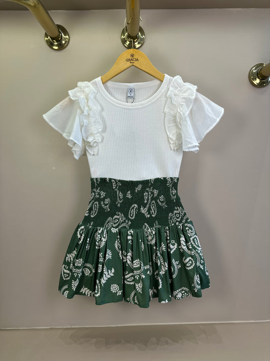 Conjunto Teen Blusa Babados Mangas Voil e Saia Viscose Verde Oliva - Two In