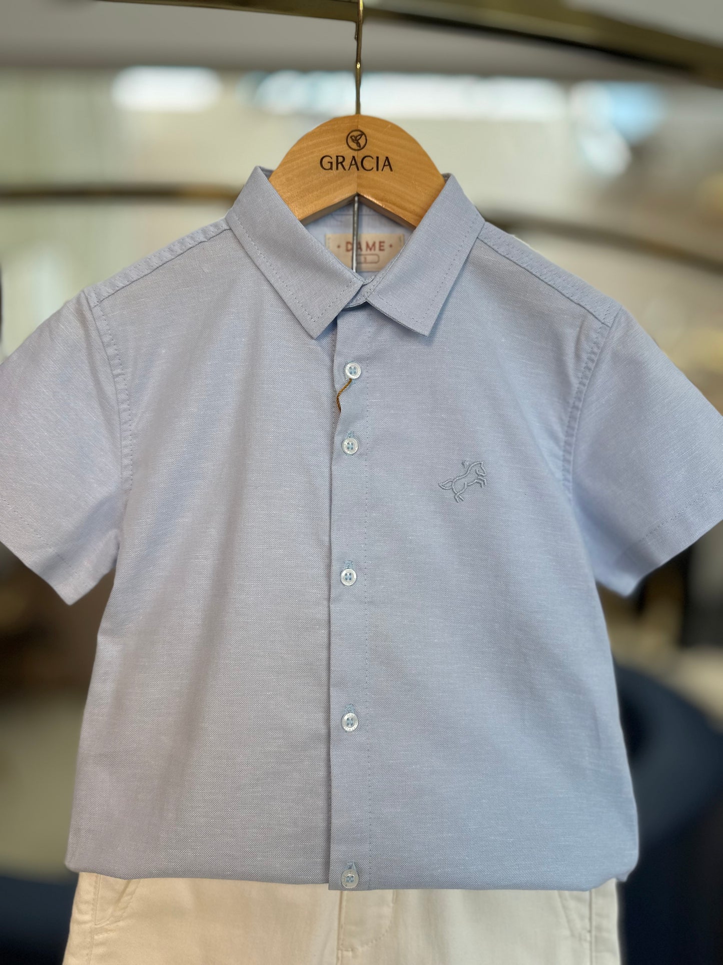 Camisa Infantil MC Oxfordine Azul - Dame