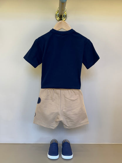 Conjunto Infantil Camiseta Marinho Mickey e Bermuda Bege - Youccie