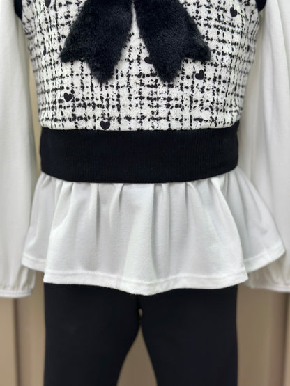 Conjunto Infantil Trio Blusa Comfy, Colete Tweed Molecotton e Legging Fly Tech Preta  - Infanti