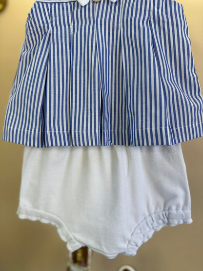 Conjunto Bebê Bata Listrada Azul Lacinho e Shorts Fofinho Piquet - Um Mais Um