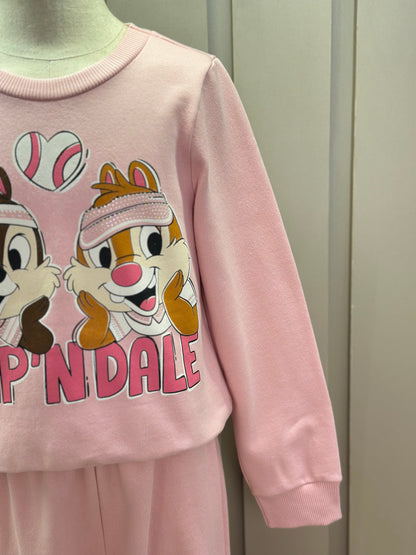 Conjunto Infantil Moletom Casaco Chip'N Dale e Calça Rosa Quartzo - Momi Mini
