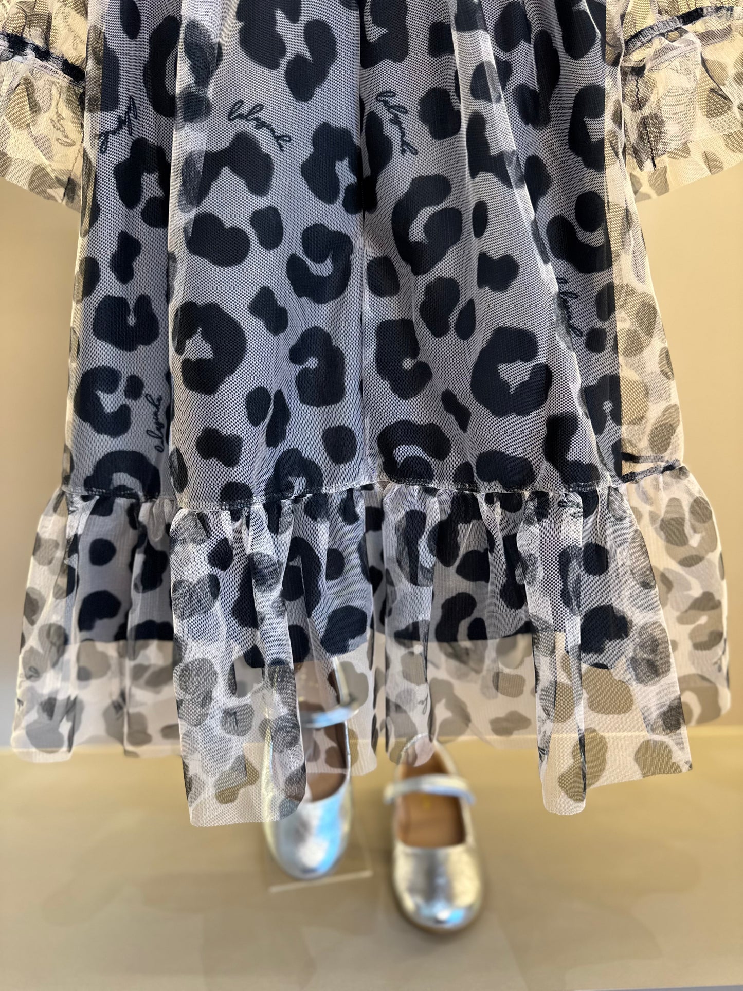 Vestido Infantil Rodado Tule Esclusivo Animal Print Aplicação Laço Strass - Luluzinha