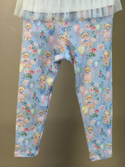 Conjunto Infantil Blusa Mangas Babadinho Em Tule e Calça Legging Estampa Ursinhas - Petit Cherie