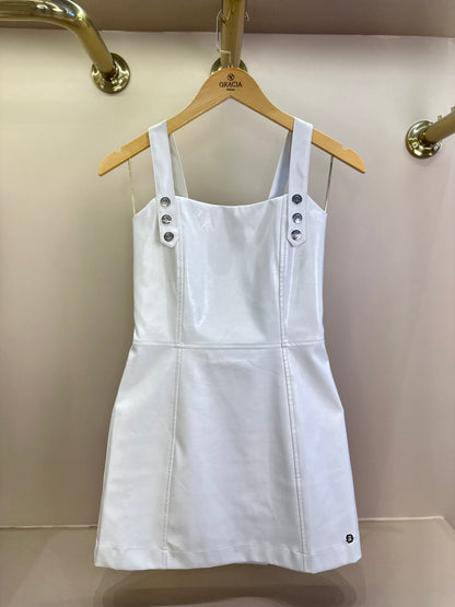 Vestido Teen Couro Tech Alça Botões Off White - Two In