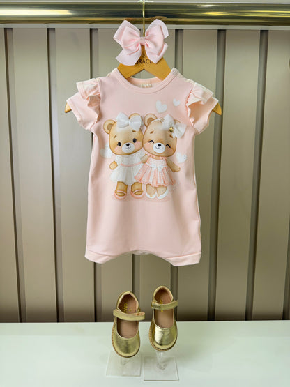 Macaquinho Infantil Rosa Ursinhas Com Laço - Infanti