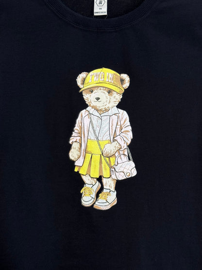 Camiseta Teen Baby Look Ursinho Amarração Mangas Preta - Two In