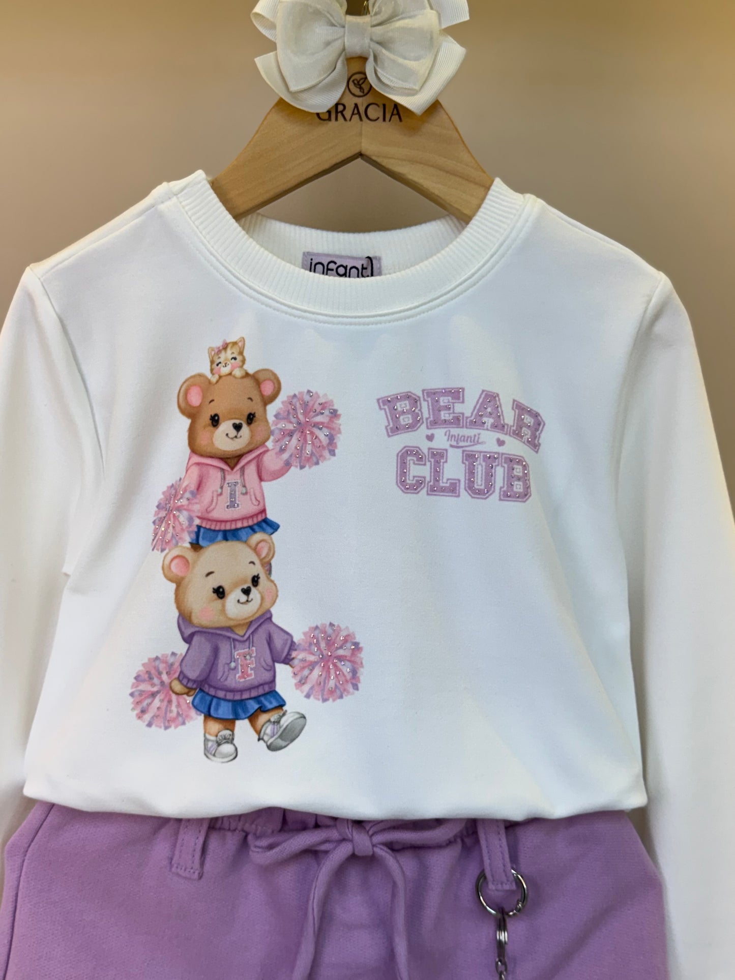 Conjunto Infantil Blusa Body ML Bear Club e Shorts-saia Lilás - Infanti