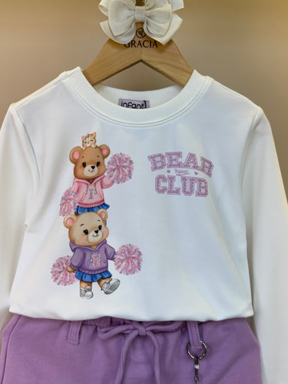 Conjunto Infantil Blusa Body ML Bear Club e Shorts-saia Lilás - Infanti
