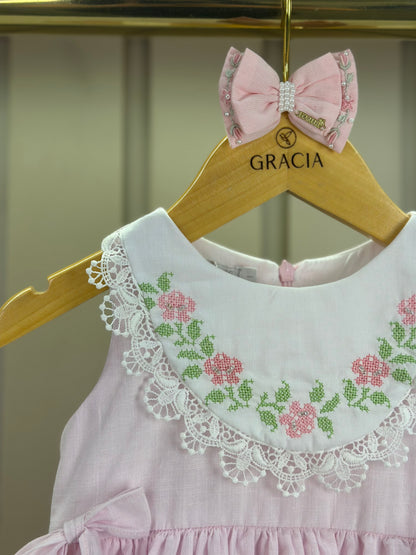 Pimpão Bebê Luxo Renda Gola Busto Bordado Babados Rosa - Roana
