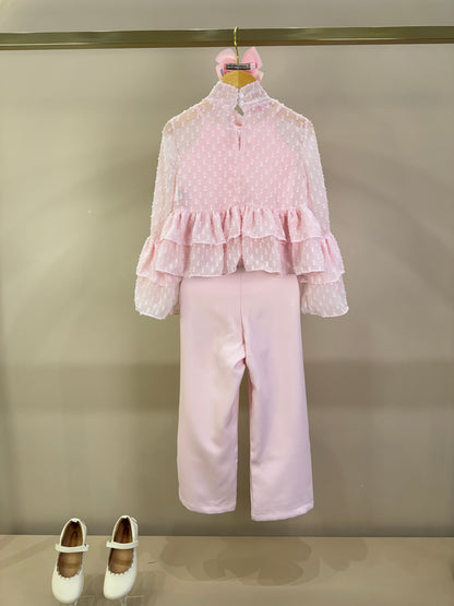 Conjunto Infantil Blusa Chiffon com Babados e Calça Alfaiataria - Luluzinha
