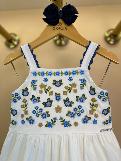 Vestido Infantil Bordado Flores Azuis - Momi