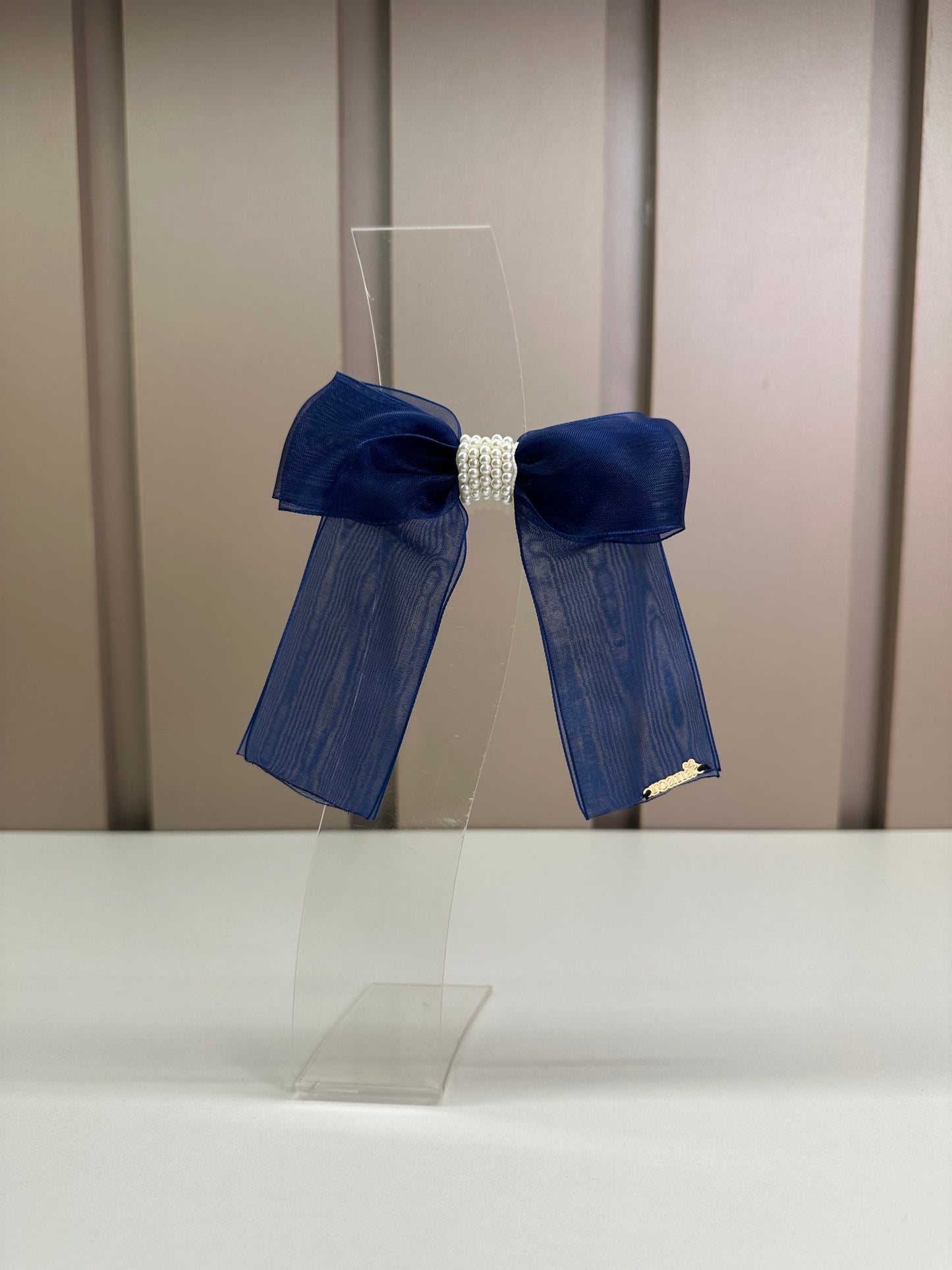 Laço Infantil Organza Azul Marinho Miolo Pérolas - Roana