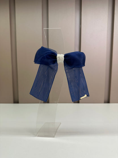 Laço Infantil Organza Azul Marinho Miolo Pérolas - Roana