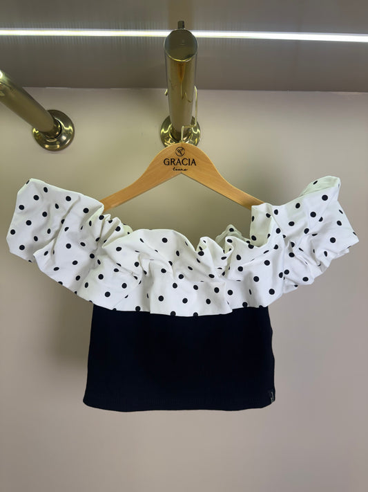 Blusa Teen Cropped Ombro a Ombro com Babado Poá - Authoria