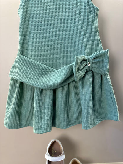 Vestido Infantil Jumper Detalhe Pala e Laço Verde - Beabá
