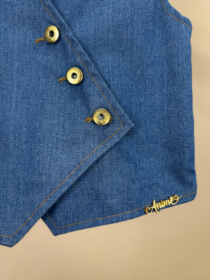 Colete Infantil Jeans Bordado Tule Flores - Animê