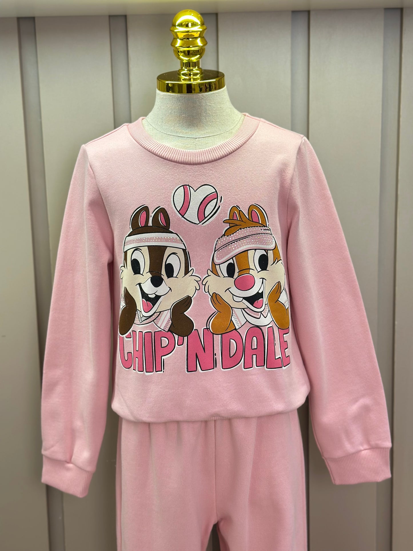 Conjunto Infantil Moletom Casaco Chip'N Dale e Calça Rosa Quartzo - Momi Mini