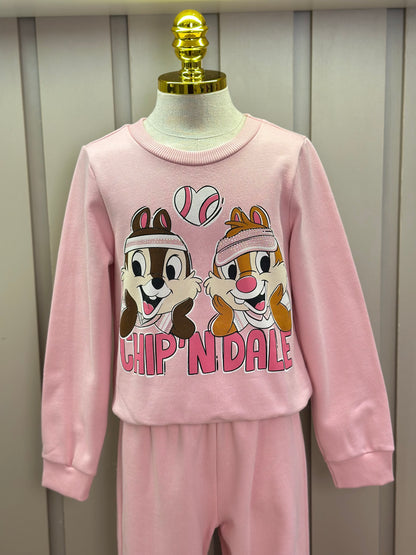 Conjunto Infantil Moletom Casaco Chip'N Dale e Calça Rosa Quartzo - Momi Mini