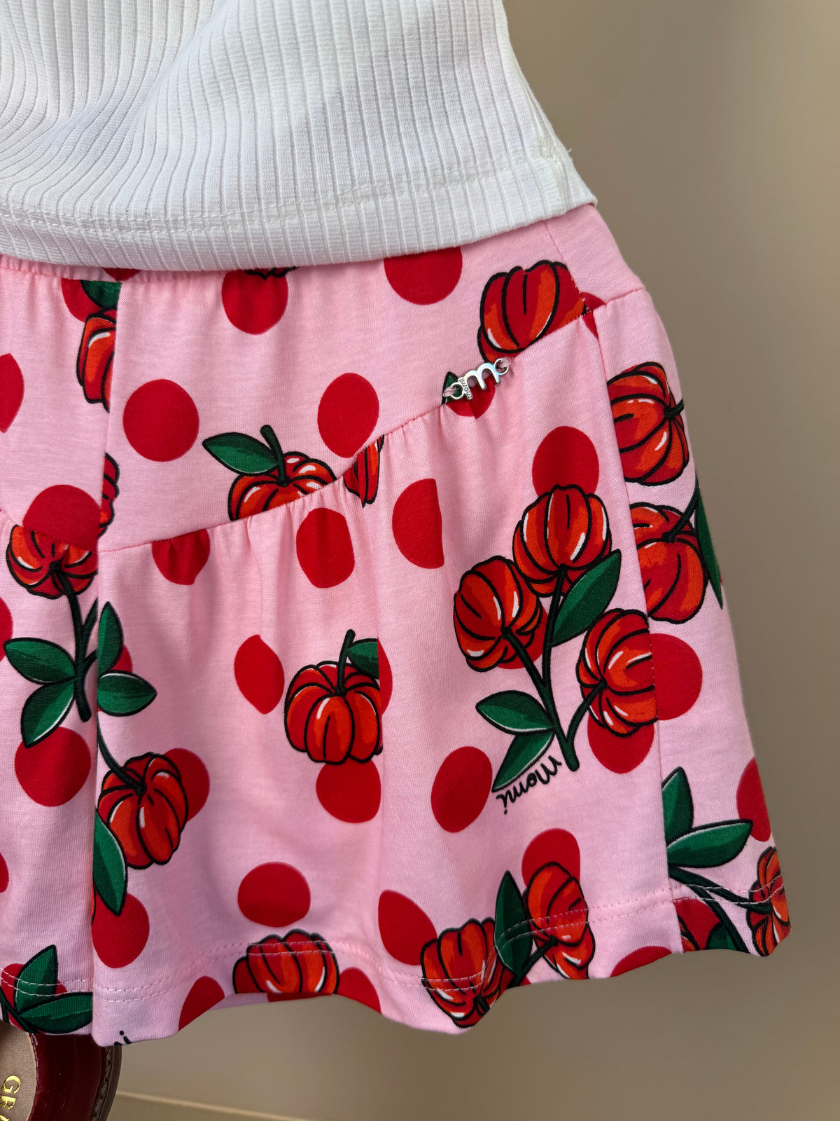 Conjunto Infantil Regata e Shorts Estampa Cherry Floral Off White - Momi