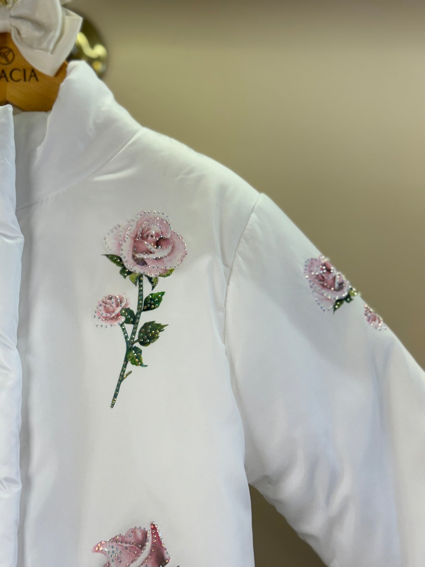 Casaco Infantil Conceito Doudone Bordado Flores Branco - Luluzinha