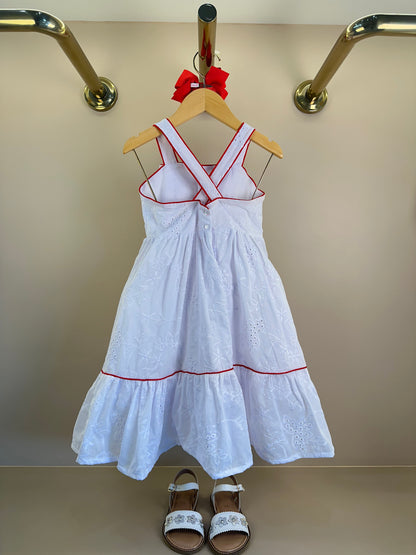 Vestido Infantil Laise Branco Com Detalhes Vermelho e Laço Maxxi - Gabriela Aquarela