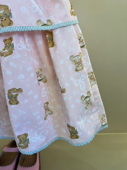 Vestido Infantil Algodão Estampa Ursinhos  Com Babados - Pituchinhus