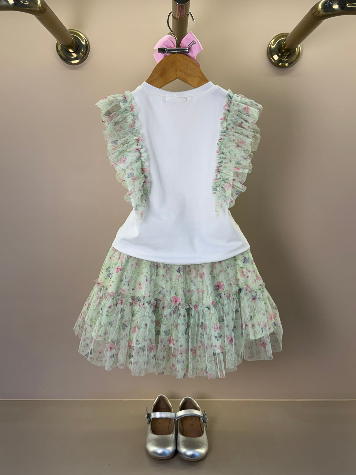 Conjunto Infantil Blusa Babados Tule e Saia Estampa Borboletinhas - Petit Cherie