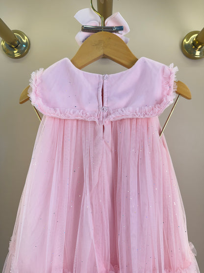 Vestido Infantil Em Tule Laço Maxxi Rosa - Petit Cherie