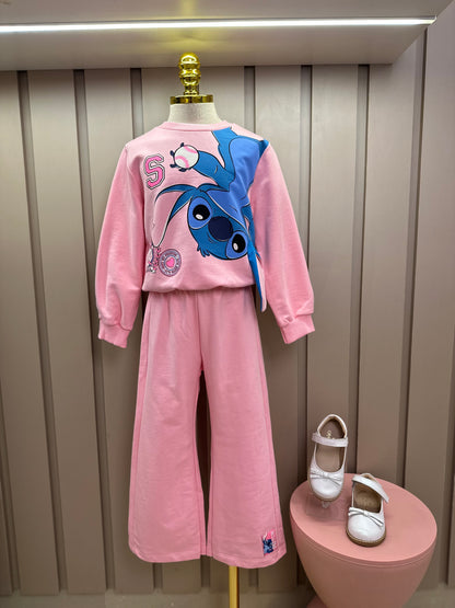 Conjunto Infantil Moletom Casaco Stitch  e Calça Rosa Blossom - Momi