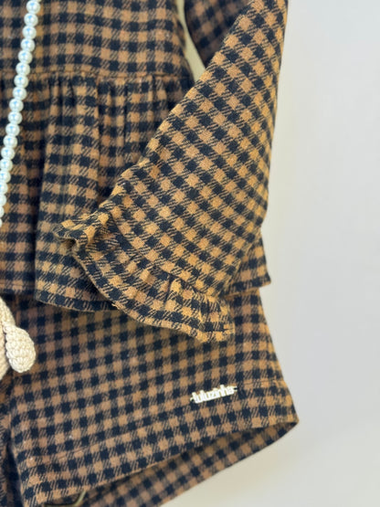 Conjunto Infantil Alfaiataria Casaquinho e Shorts Xadrez com Bolsinha Ursinho - Luluzinha