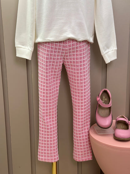 Conjunto Infantil Blusa Ursinha Paris e Legging Malha Tweed Rosa - Momi