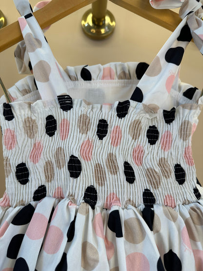 Vestido Infantil Algodão Com Babados e Poá Colorido