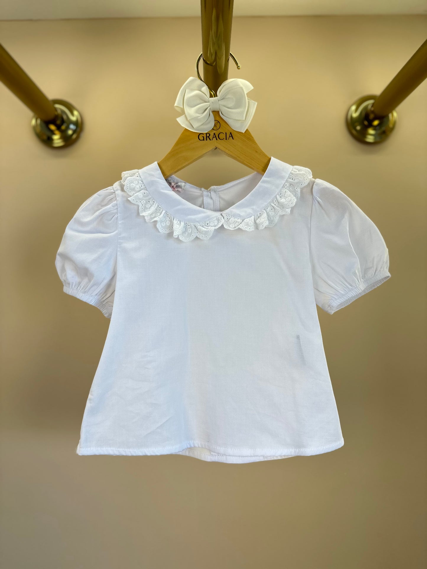 Salopete Infantil Pied Poule Laço com Camisa Gola Babadinho Branca  - Gabriela Aquarela