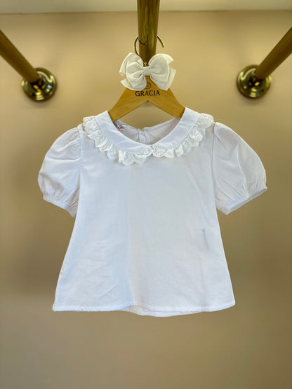 Salopete Infantil Pied Poule Laço com Camisa Gola Babadinho Branca  - Gabriela Aquarela