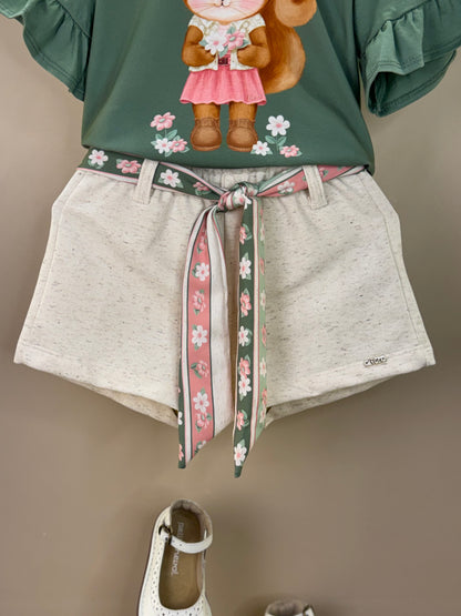 Conjunto Infantil Blusa Boxy Esquila de Lacinho e Shorts Verde Ultramarine - Infanti
