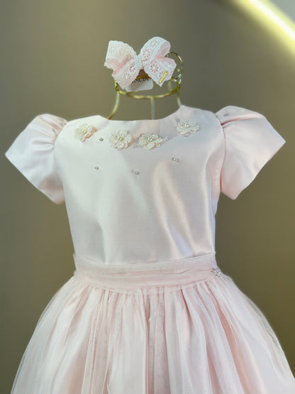 Vestido Infantil Festa Pelerine Bordada Rosa - Petit Cherie