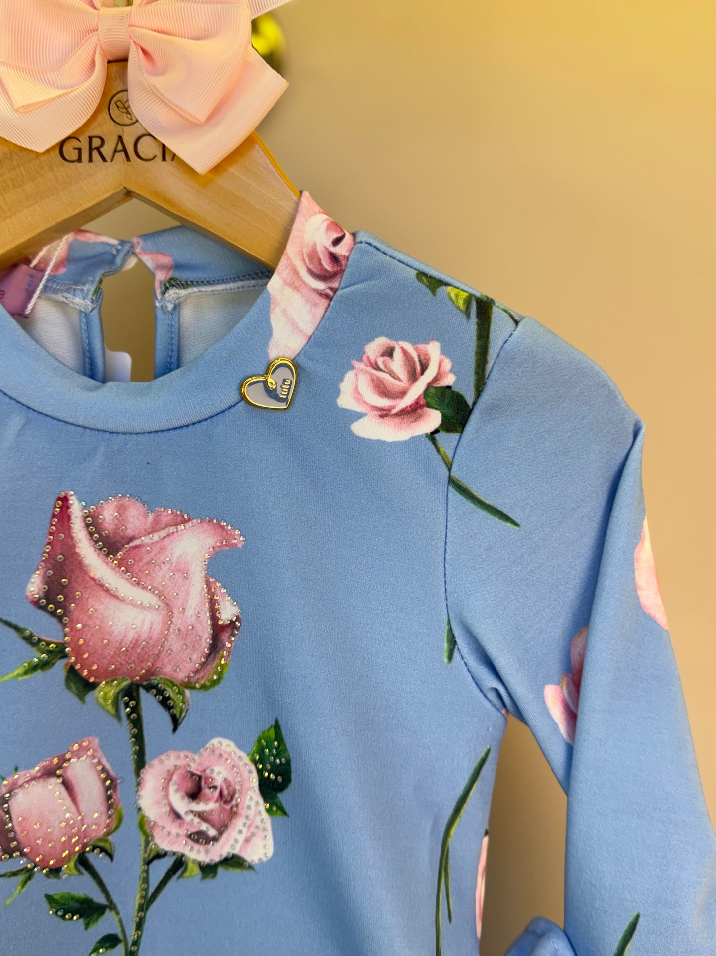 Conjunto Infantil Moletinho Blusa Abertura Lateral e Strass e Calça Montaria Floral - Luluzinha