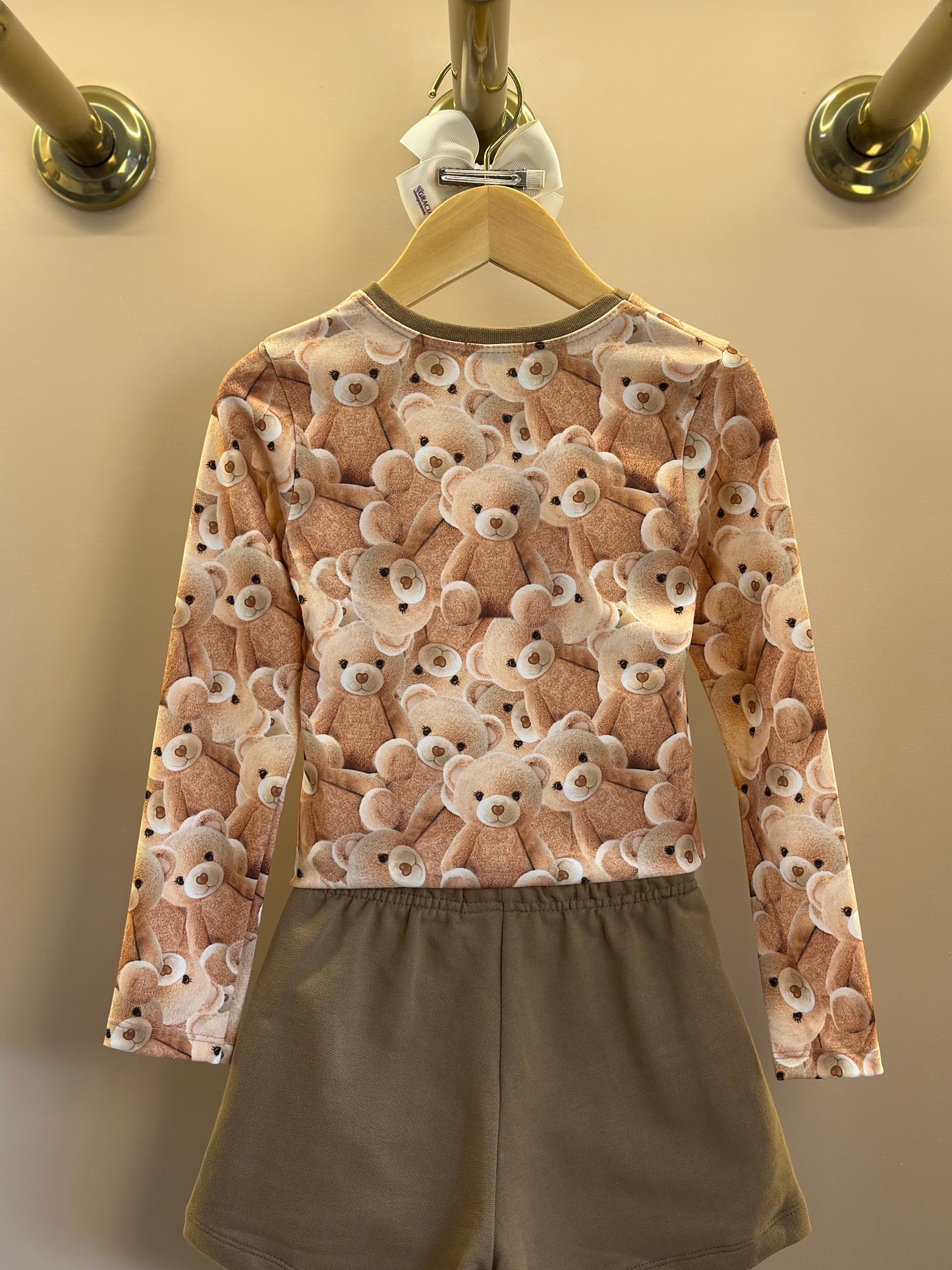 Conjunto Infantil Trio Blusa Ursinhos, Colete Sarja com Elastano e Shorts em Moletom s/ Pelúcia - Infanti