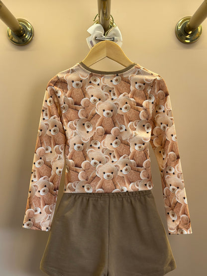 Conjunto Infantil Trio Blusa Ursinhos, Colete Sarja com Elastano e Shorts em Moletom s/ Pelúcia - Infanti