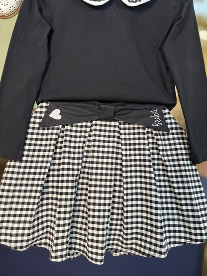 Conjunto Infantil Blusa ML Algodão com Saia de Pregas Xadrez - Beabá