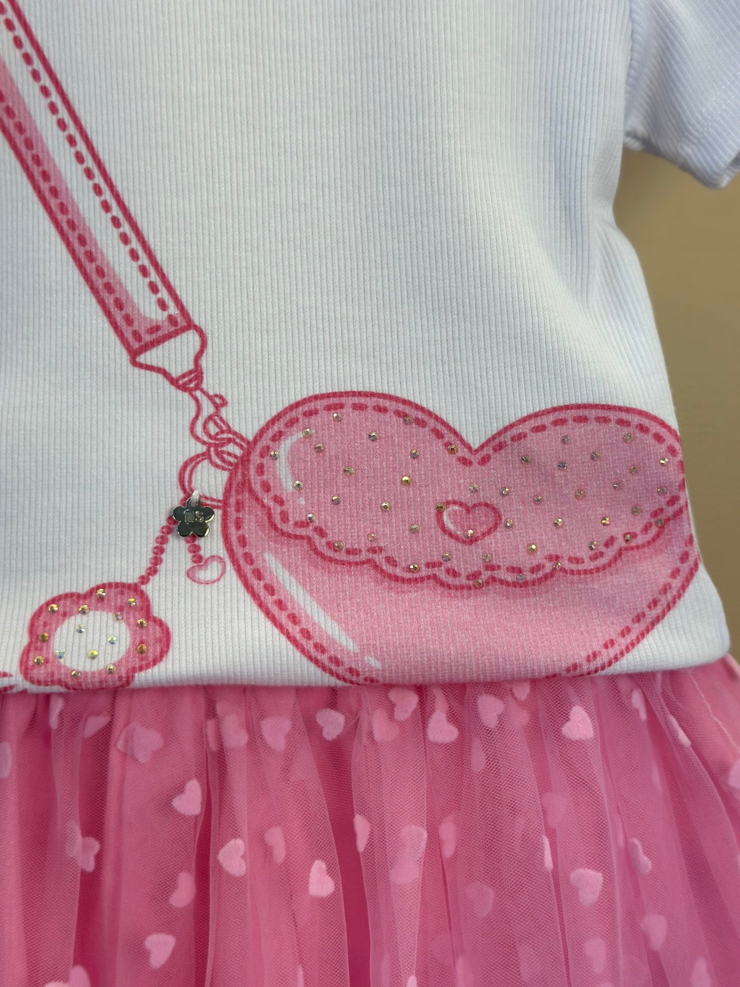 Conjunto Infantil Blusa Bolsa Coração e Saia de Tule Coração - Mon Sucré