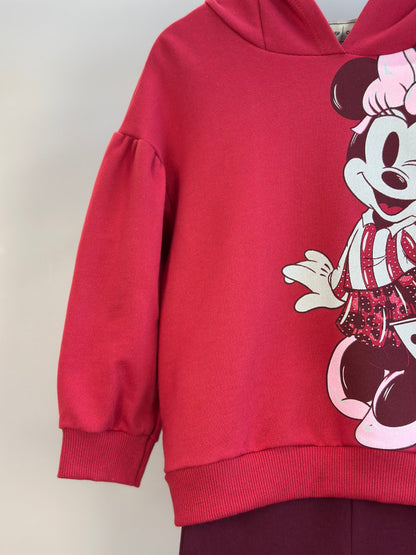 Conjunto Infantil Casaco Capuz e Orelha Minnie e Legging Cranberry - Animê