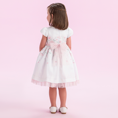 Vestido Infantil Festa Tule Rosa Flores - Petit Cherie