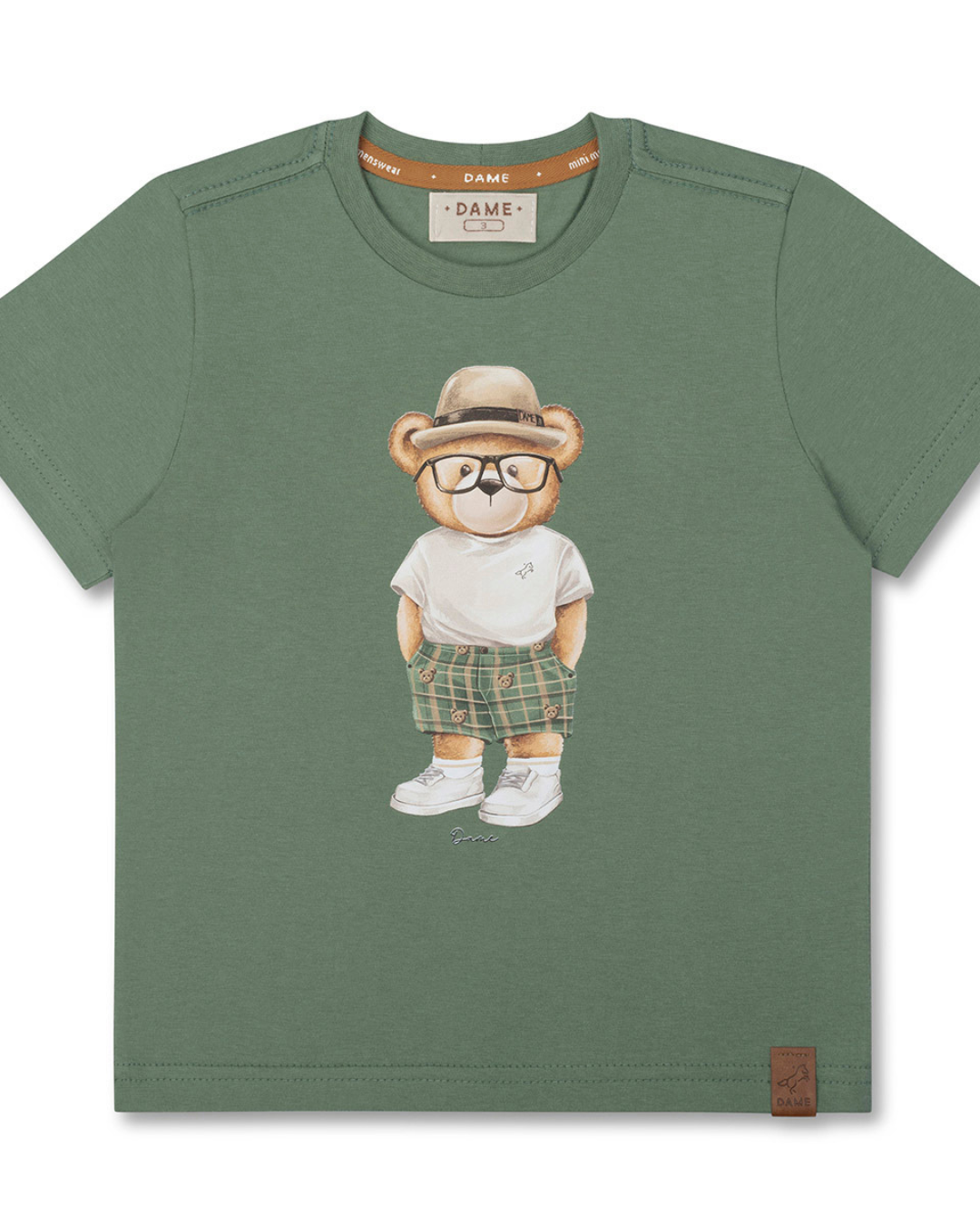 Conjunto Infantil Camiseta Algodão Teddy Chapéu Panama e Bermuda Ponto Roma Bolsos Cargo Bege - Dame