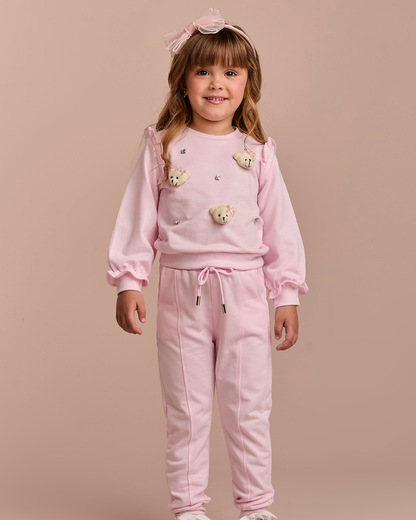 Conjunto Infantil Blusa e Calça Comfy com Ursinhos Rosa - Gabriela Aquarela