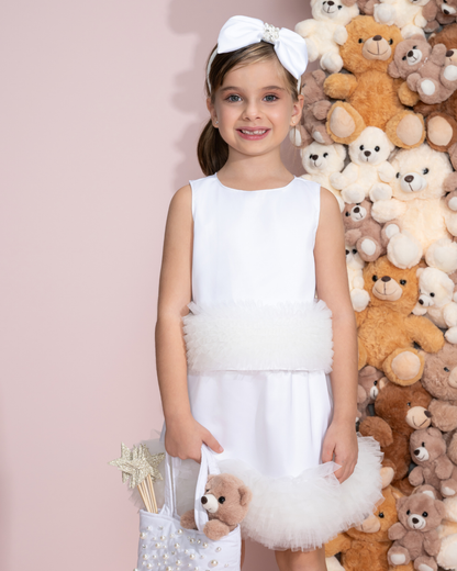 Conjunto Infantil Festa Blusa e Saia Barra Frufru de Tule Branco - Pituchinhus