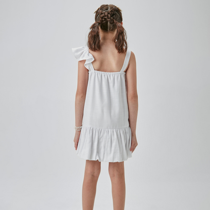Vestido Infantil Jumper Balonê com Laço Branco - Um Mais Um PRÉ-VENDA